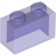 Lego kostka (kostička) 1x2 bez vnitřní trubičky, průhledná purpurová (4143555, 6035495, 6244912)